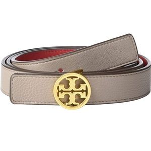 NWT Tori Burch 1”Reversible T-Logo Grey/Red Belt